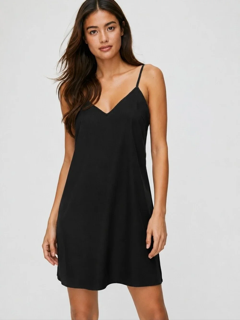 Aritzia TNA Yirrell Black Lyocell Slip Mini Dress Adjustable Straps Size L - Picture 2 of 4